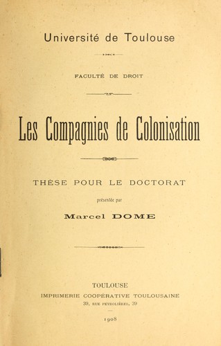Cover for Les compagnies de colonisation