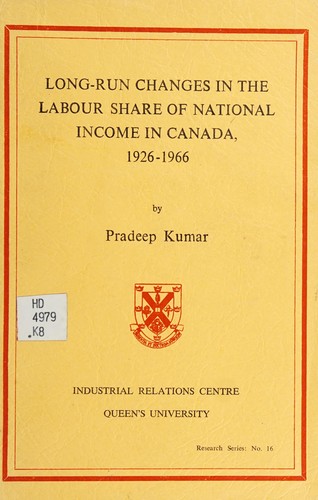 Cover for Long-run changes in the labour share of national income in Canada, 1926-1966.