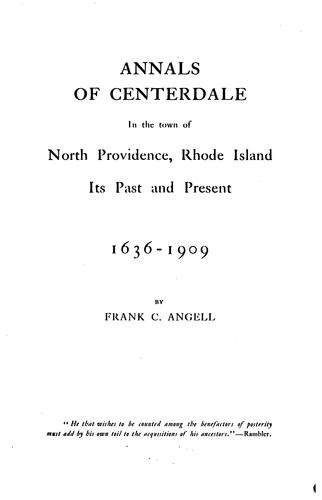 Cover for Annals of Centerdale in the town of North Providence, Rhode Island