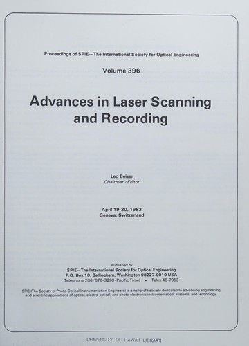 Cover for Advances in laser scanning and recording