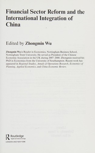 Cover for Financial sector reform and the international integration of China