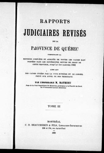 Cover for Rapports judiciaires révisés de la province de Québec