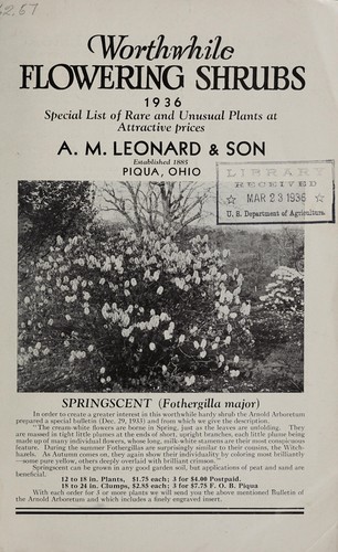 Cover for Worthwhile flowering shrubs, 1936