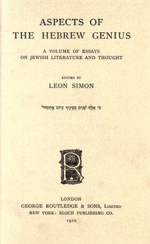 Cover for Aspects of the Hebrew genius
