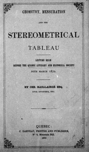 Cover for Geometry, mensuration and the stereometrical tableau