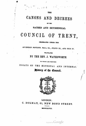 Cover for Canons and Decrees of the Sacred and Ecumenical Council of Trent