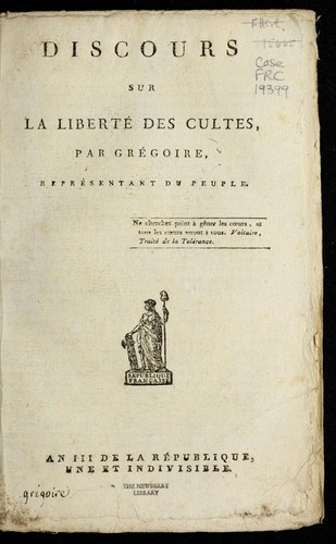Cover for Discours sur la liberte  des cultes