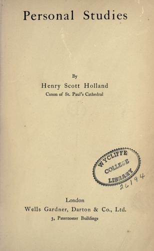 Cover for Personal studies