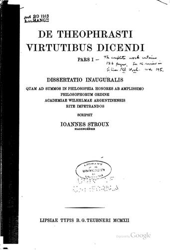 Cover for De Theophrasti virtutibus dicendi