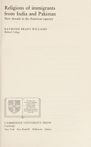 Cover for Religions of immigrants from India and Pakistan