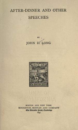 Cover for After-dinner and other speeches
