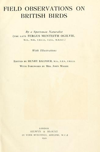 Cover for Field observations on British birds