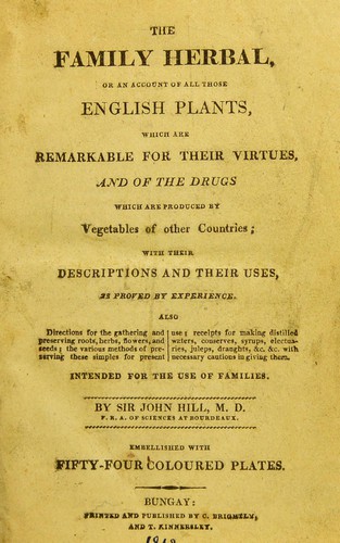 Cover for The family herbal, or, An account of all those English plants, which are remarkable for their virtues, and of the drugs which are produced by vegetables of other countries; with their descriptions and their uses, as proved by experience ...