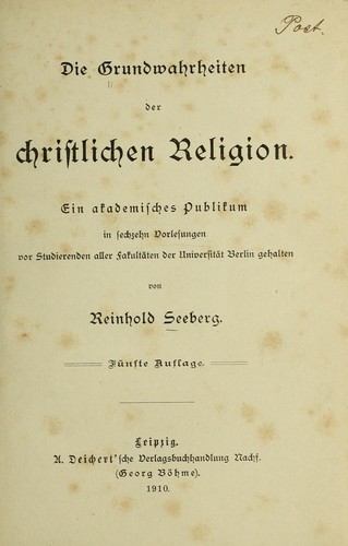 Cover for Die Grundwahrheiten der christlichen Religion
