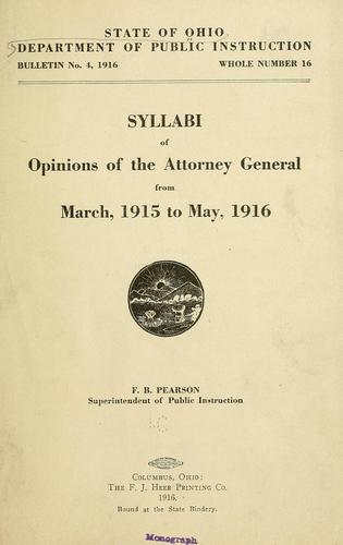 Cover for Syllabi of opinions of the Attorney General from March 1915 to May 1916