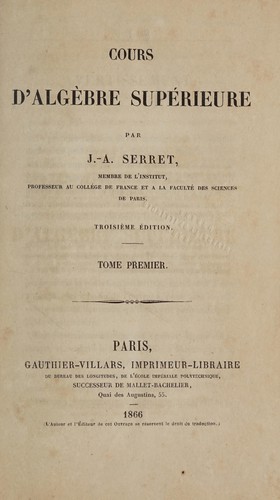 Cover for Cours d'algèbre supérieure