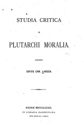 Cover for Studia critica in Plutarchi Moralia.