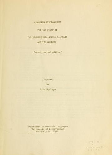 Cover for working bibliography for the study of the Pennsylvania German language and its sources