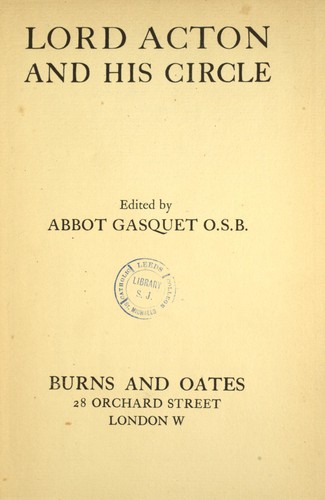 Cover for Lord Acton and his circle