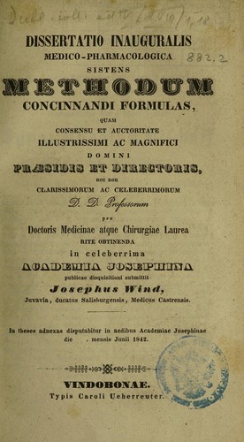 Cover for Dissertatio inauguralis medica-pharm. sistens methodum concinnandi formulas