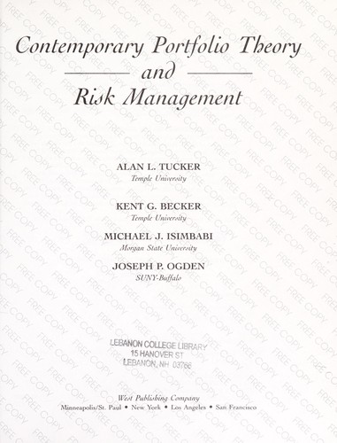 Cover for Contemporary Portfolio Theory and Risk Management :