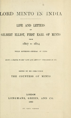 Cover for Lord Minto in India