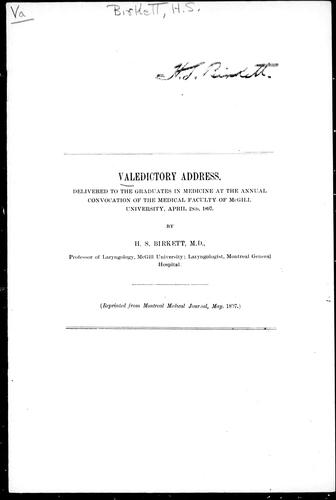 Cover for Valedictory address