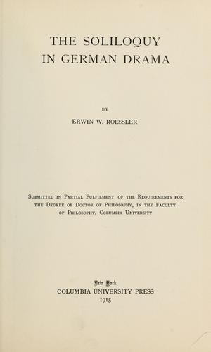 Cover for The soliloquy in German drama
