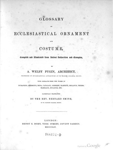 Cover for Glossary of ecclesiastical ornament and costume