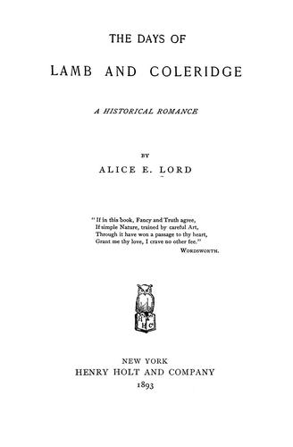 Cover for The days of Lamb and Coleridge