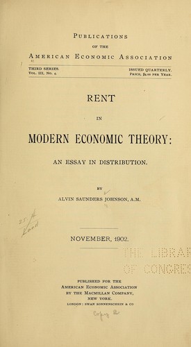 Cover for Rent in modern economic theory