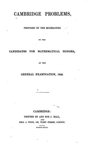 Cover for Cambridge problems proposed by the moderators to the candidates for mathematical honors at the ...