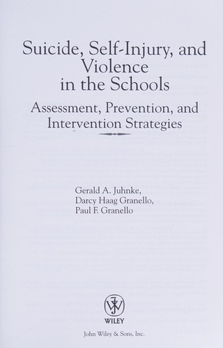 Cover for Suicide, self-injury, and violence in the schools