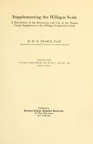 Cover for Supplementing the Hillegas scale