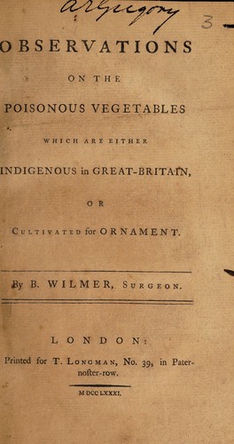 Cover for Observations on the poisonous vegetables which are either indigenous in Great-Britain, or cultivated for ornament