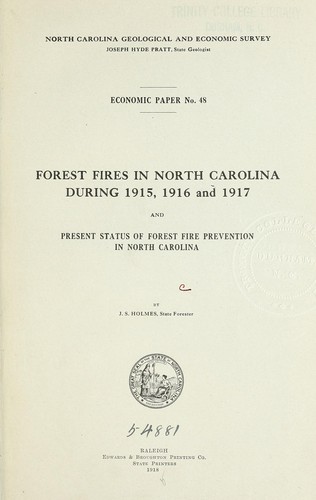 Cover for Forest fires in North Carolina during 1915, 1916 and 1917
