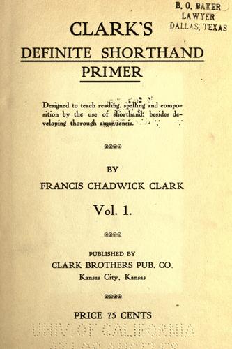 Cover for Clark's definite shorthand primer