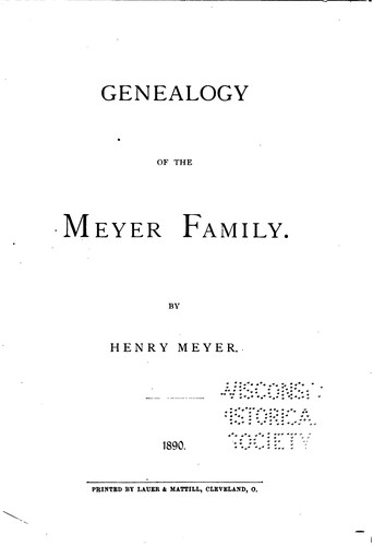 Cover for Genealogy of the Meyer Family