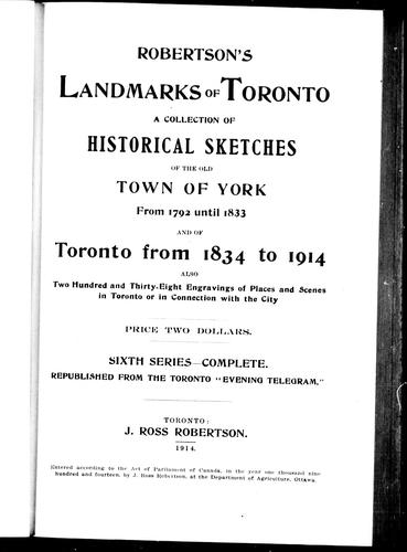 Cover for Robertson's landmarks of Toronto