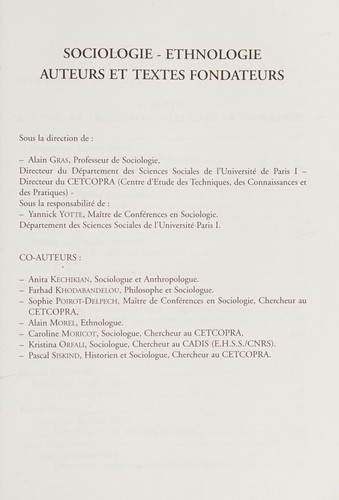 Cover for Sociologie-ethnologie