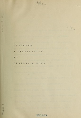 Cover for Lycurgus