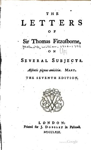 Cover for The letters of Sir Thomas Fitzosborne [pseud.] on several subjects ...