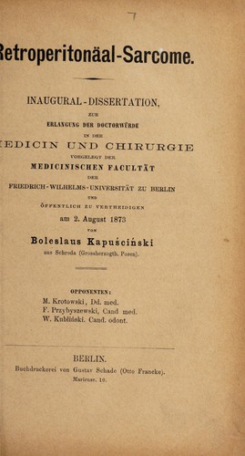 Cover for Retroperitonäal-Sarcome ...