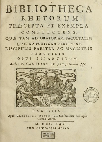 Cover for Bibliotheca rhetorum præcepta et exempla complectens
