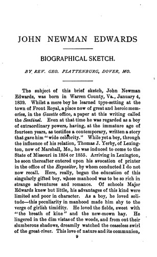 Cover for John N. Edwards: Biography, Memoirs, Reminiscences and Recollections