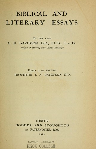 Cover for Biblical and literary essays