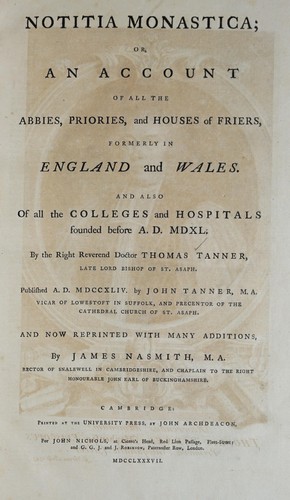 Cover for Notitia monastica