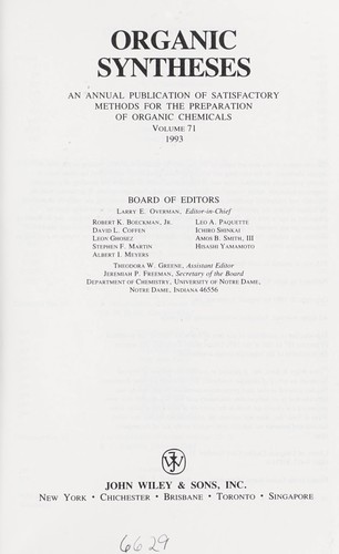 Cover for Organic syntheses