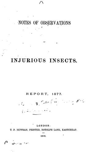 Cover for Observations of Injurious Insects and Common Farm Pests ... with Methods of Prevention and Remedy