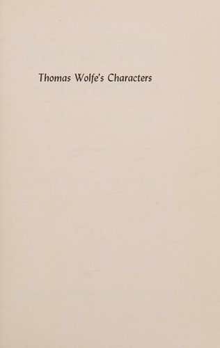 Cover for Thomas Wolfe's characters
